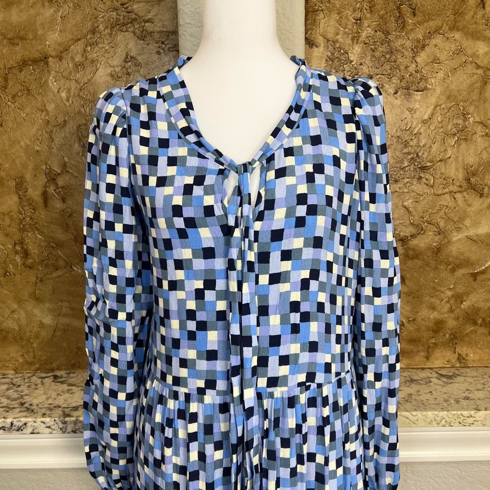 STS Sail to Sable A Line Maxi Dress XS Tiered Check Beach Vacation‎ Blue Cruise - Picture 5 of 10